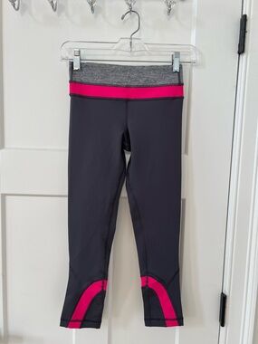 Lululemon Performance Capri Leggings - Charcoal with Pink Trim